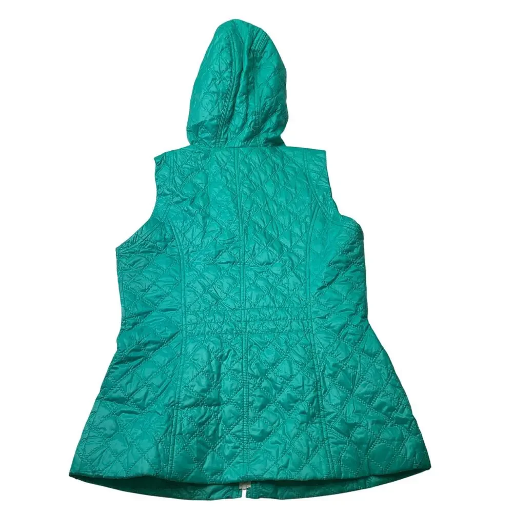 Laundry Shelli Segal Sz M Turquoise Teal Quilted Thin Puffer Vest Full Zip Hood